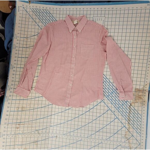 Sears Vintage 80s Red Stripe Long Sleeve‎ Button Up Academia Oxford Blouse Top - Picture 5 of 12